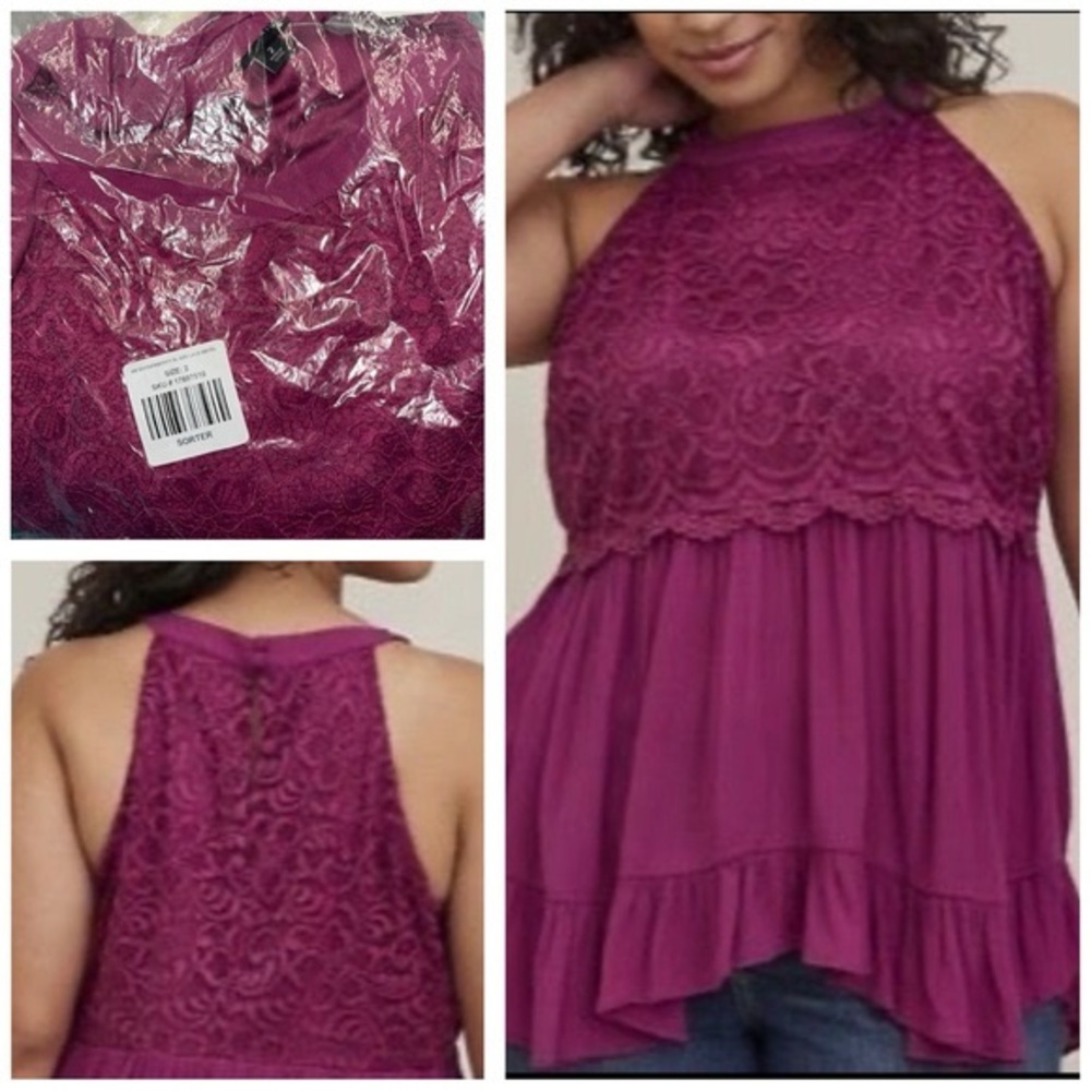 Torrid Purple Asymmetrical Ruffled Blouse